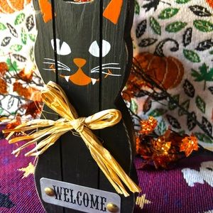 Halloween Black Cat Wood Stand